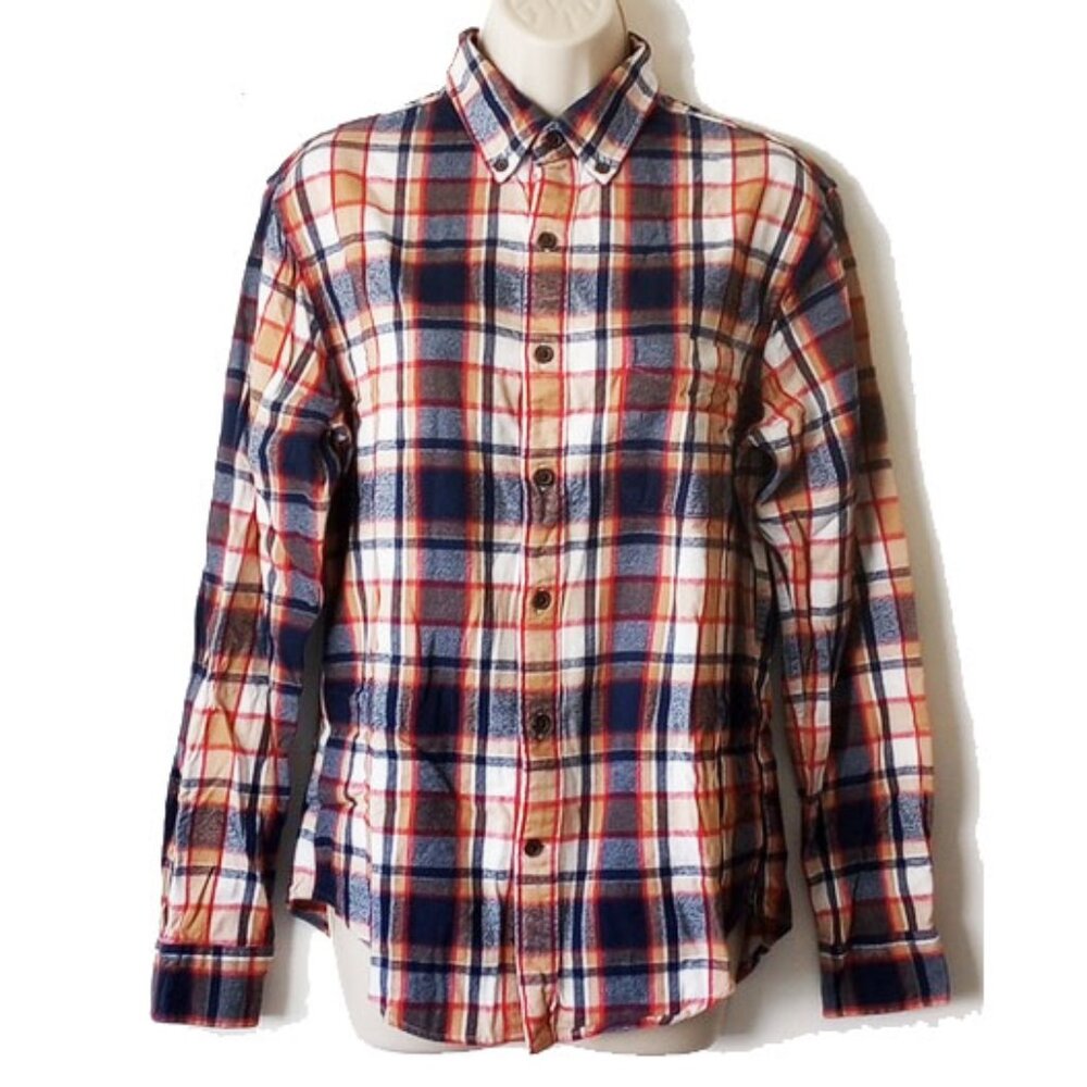 NWOT Tailored Fit Cotton Brushed Flannel Button-Down Shirt S Fire Red Plaid
